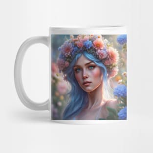 Stylish Woman in Nature with Flower, Fashion, and Elegance Mug